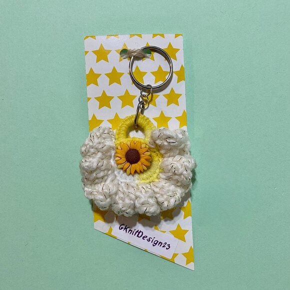 Handmade Keychain, Crochet Backpack Charm, Floral Charm - Picture 1 of 5